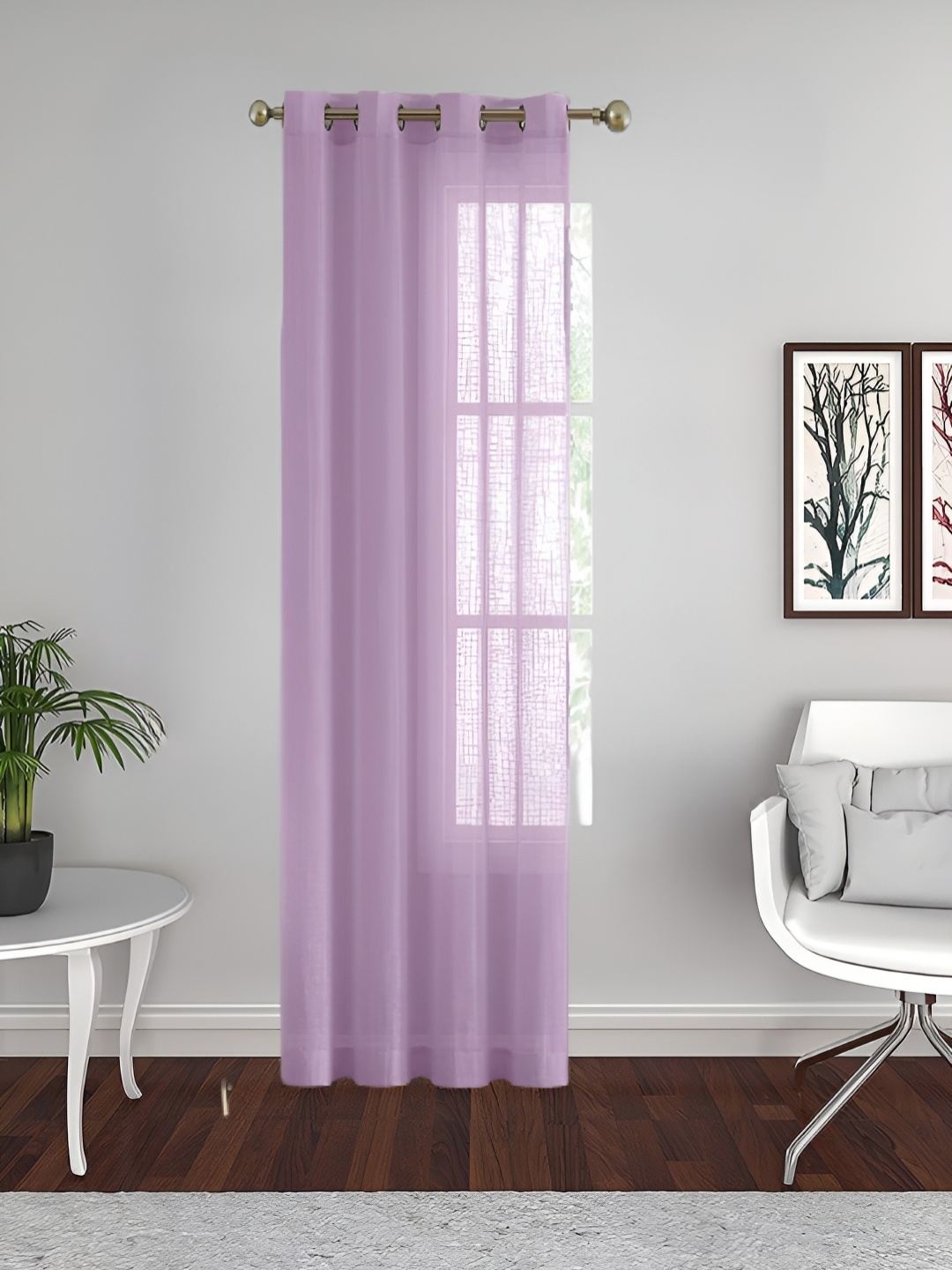 

THE CONVERSION Purple Linen With Slub Textured Sheer Long Door Curtain