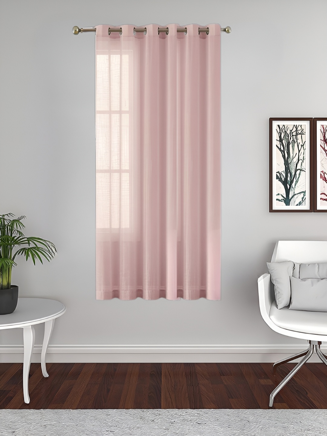 

THE CONVERSION Pink Linen With Slub Textured Sheer Window Curtain