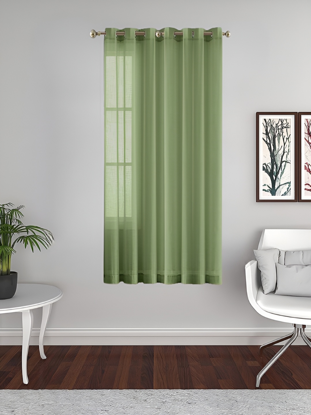 

THE CONVERSION Green Linen With Slub Textured Sheer Window Curtain