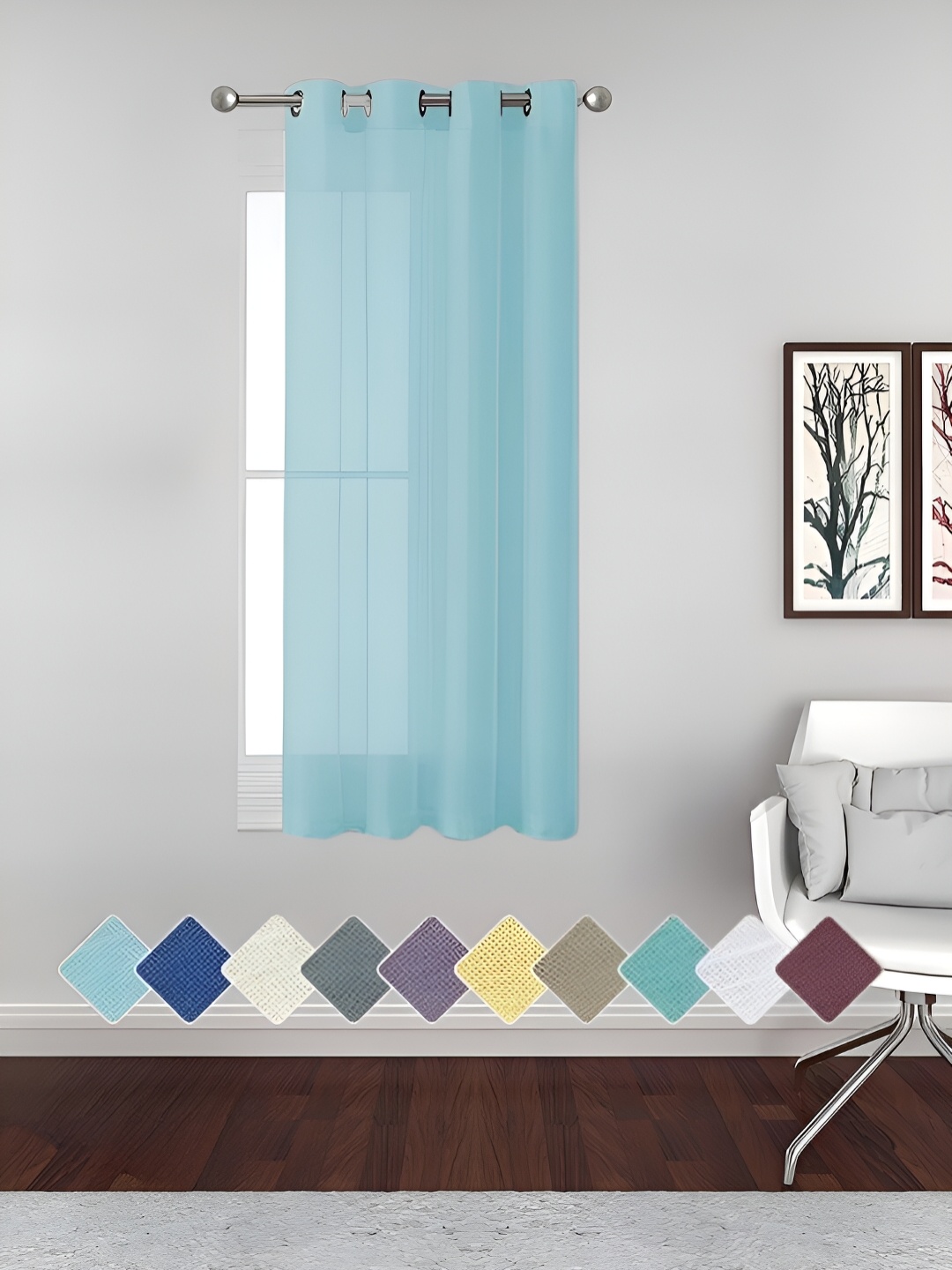 

THE CONVERSION Turquoise Blue Linen With Slub Textured Sheer Window Curtain