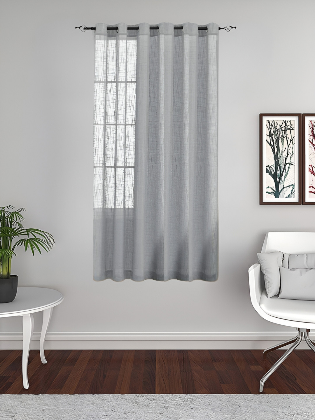 

THE CONVERSION Grey Melange Striped Sheer Linen Window Curtain