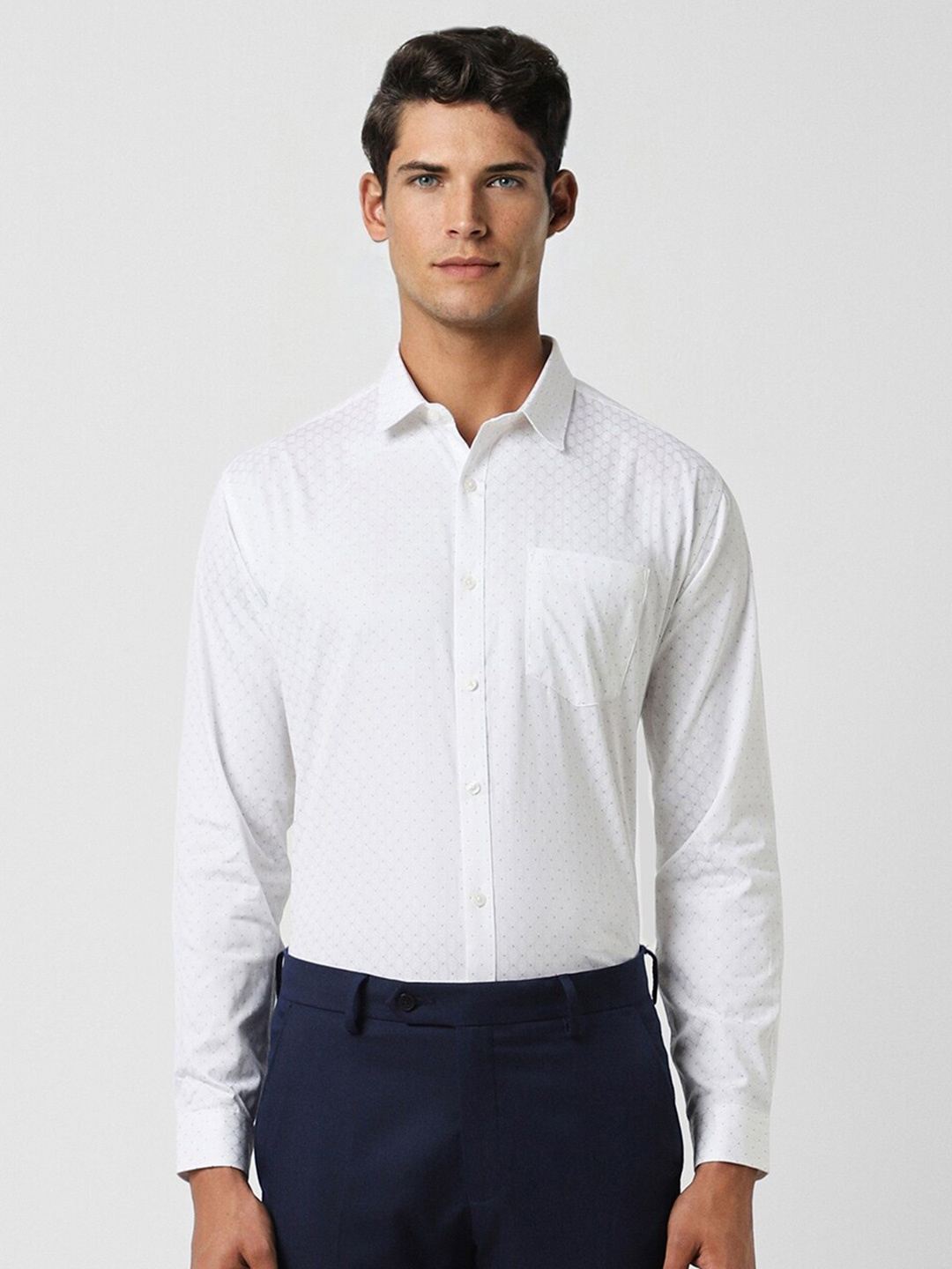 

V Dot Micro Ditsy Printed Slim Fit Cotton Party Shirt, White