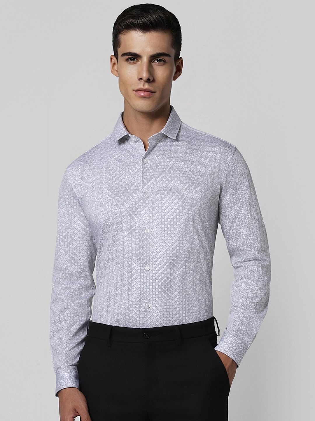 

V Dot Men Grey Slim Fit Printed Party Shirt