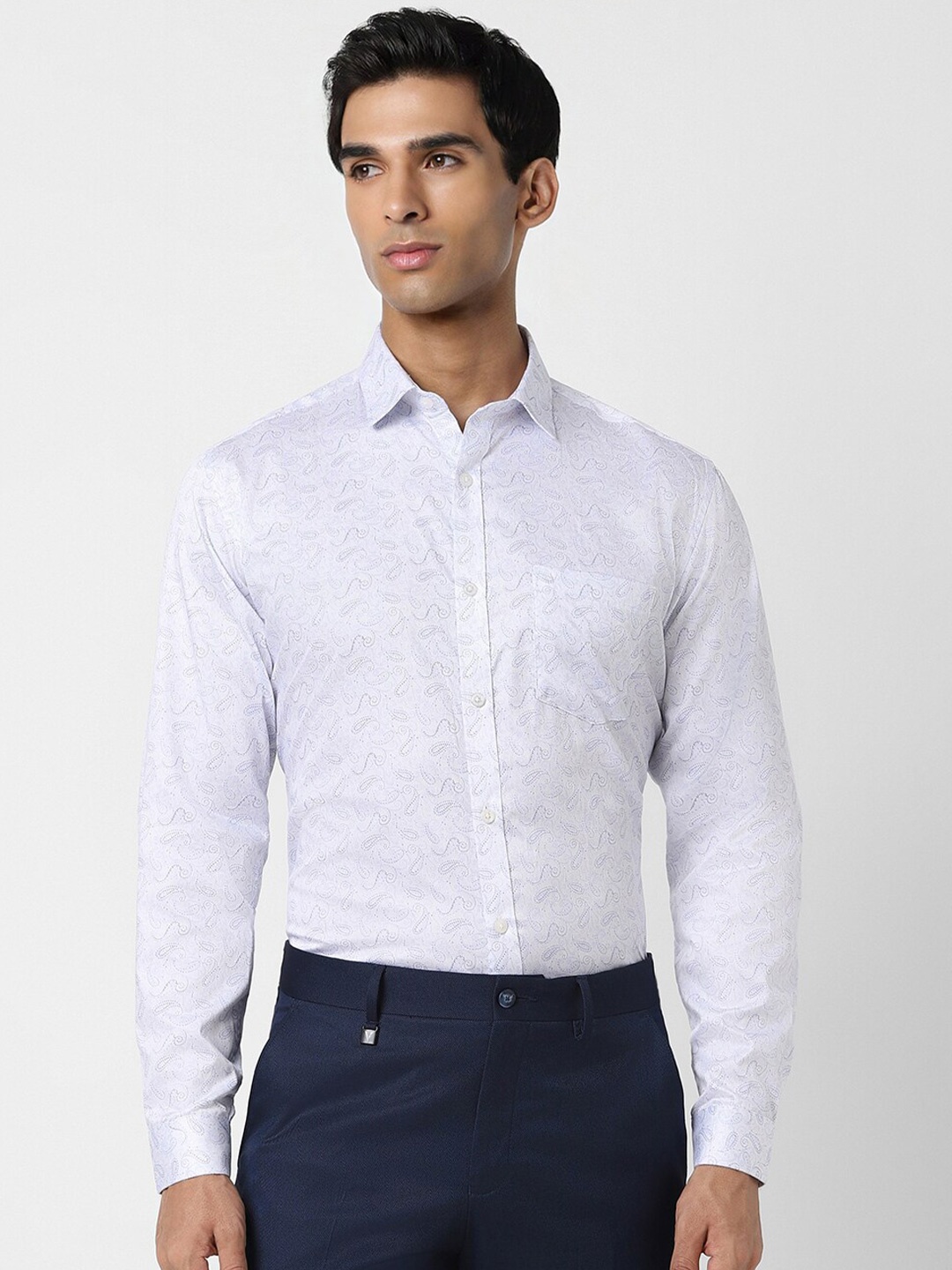 

V Dot Ethnic Motifs Printed Slim Fit Cotton Party Shirt, White