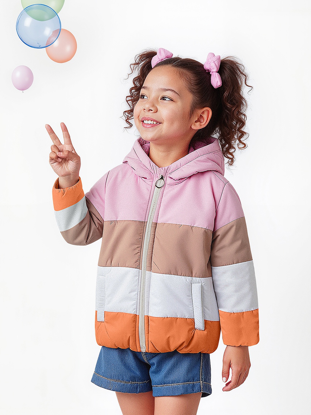 

The Souled Store Girls Colourblocked Hooded Lightweight Padded Jacket, Pink