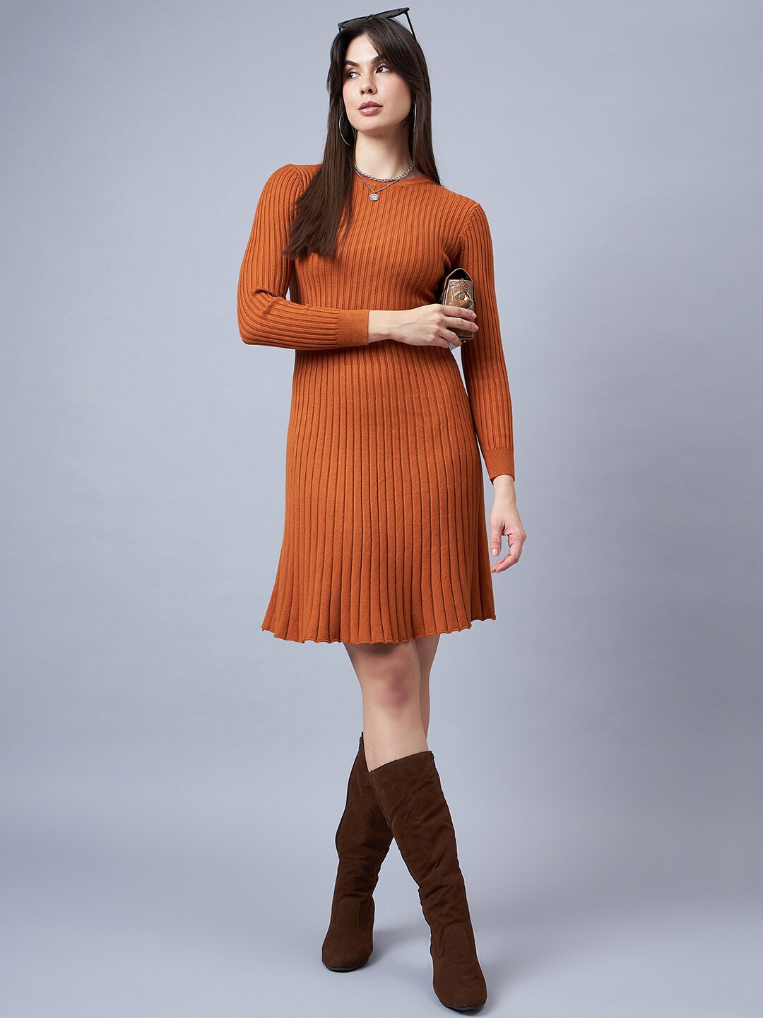 

Chemistry Ribbed Woollen A-Line Dress, Rust