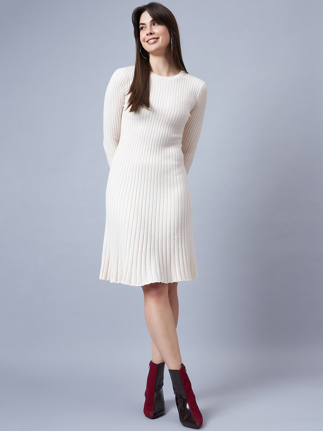 

Chemistry Ribbed Woollen A-Line Dress, Off white