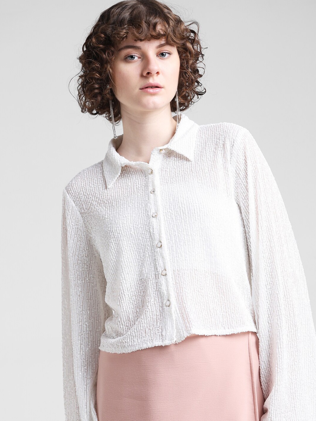 

ONLY Slim Fit Textured Semi Sheer Casual Shirt, White