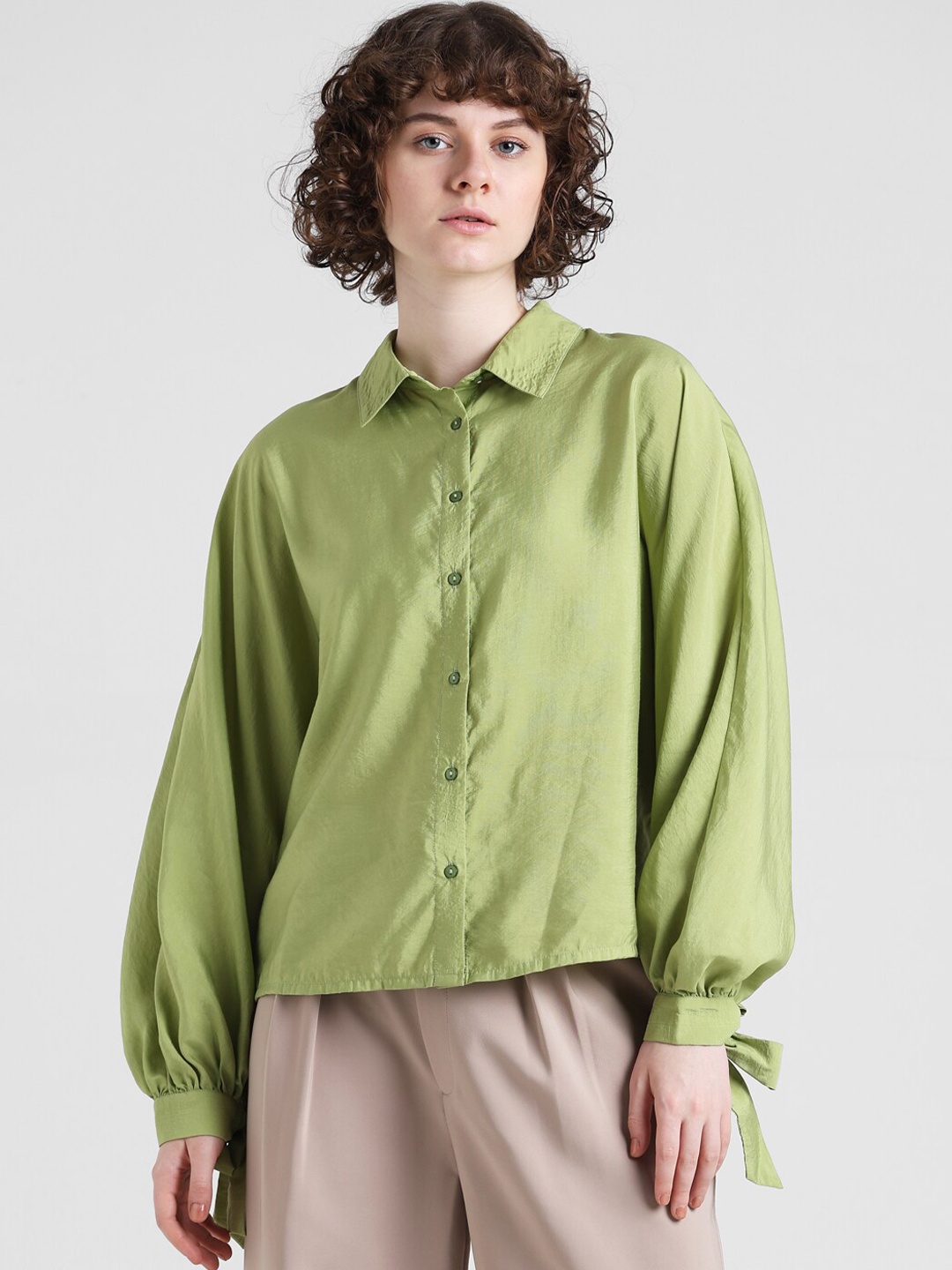 

ONLY Slim Fit Spread Collar Casual Shirt, Green