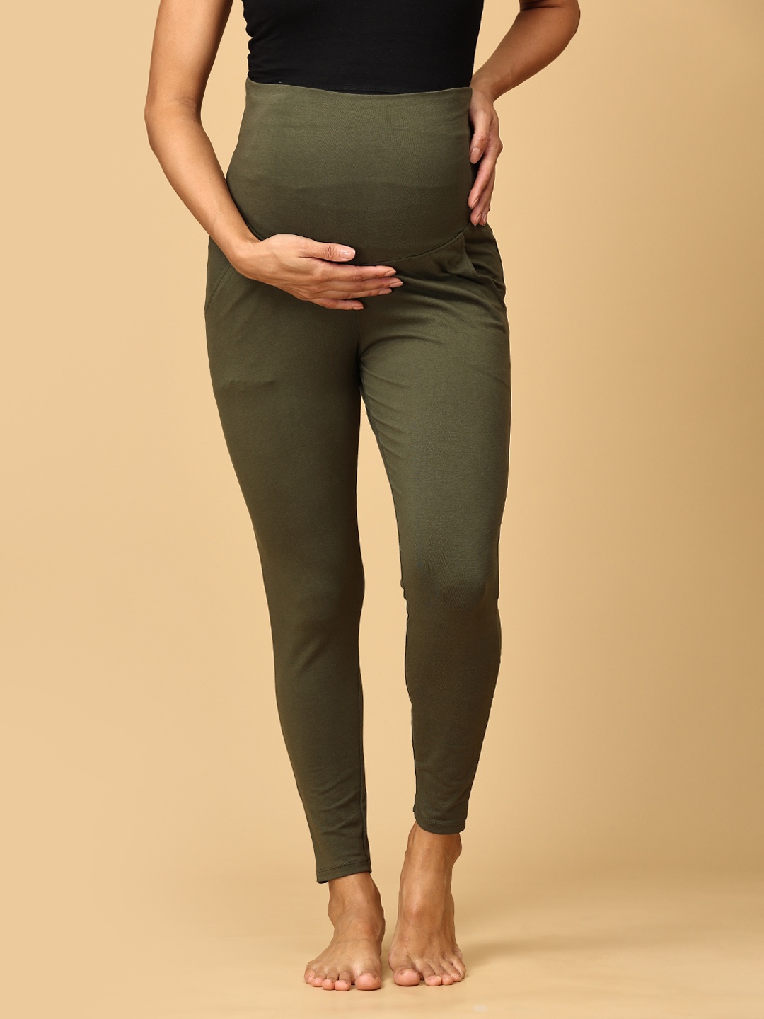 

The Mom Store Comfy Maternity Ankle-Length Leggings, Olive