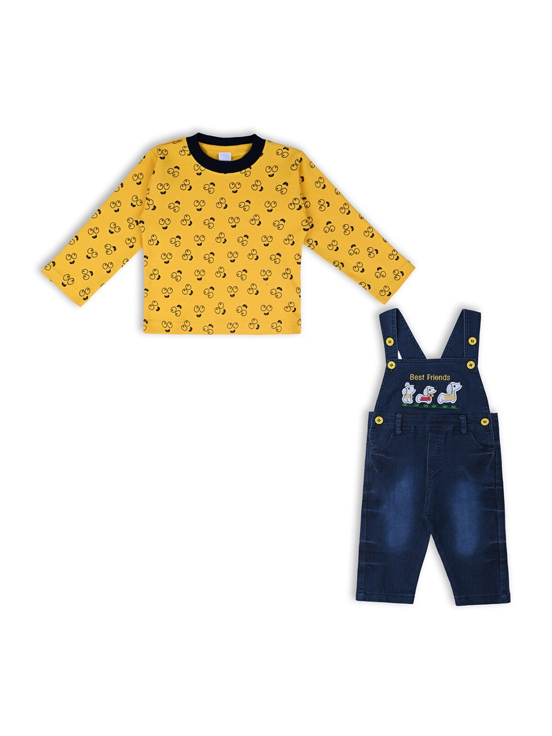 

Wish Karo Infants Boys Graphic Printed Dungaree With T-Shirt, Yellow