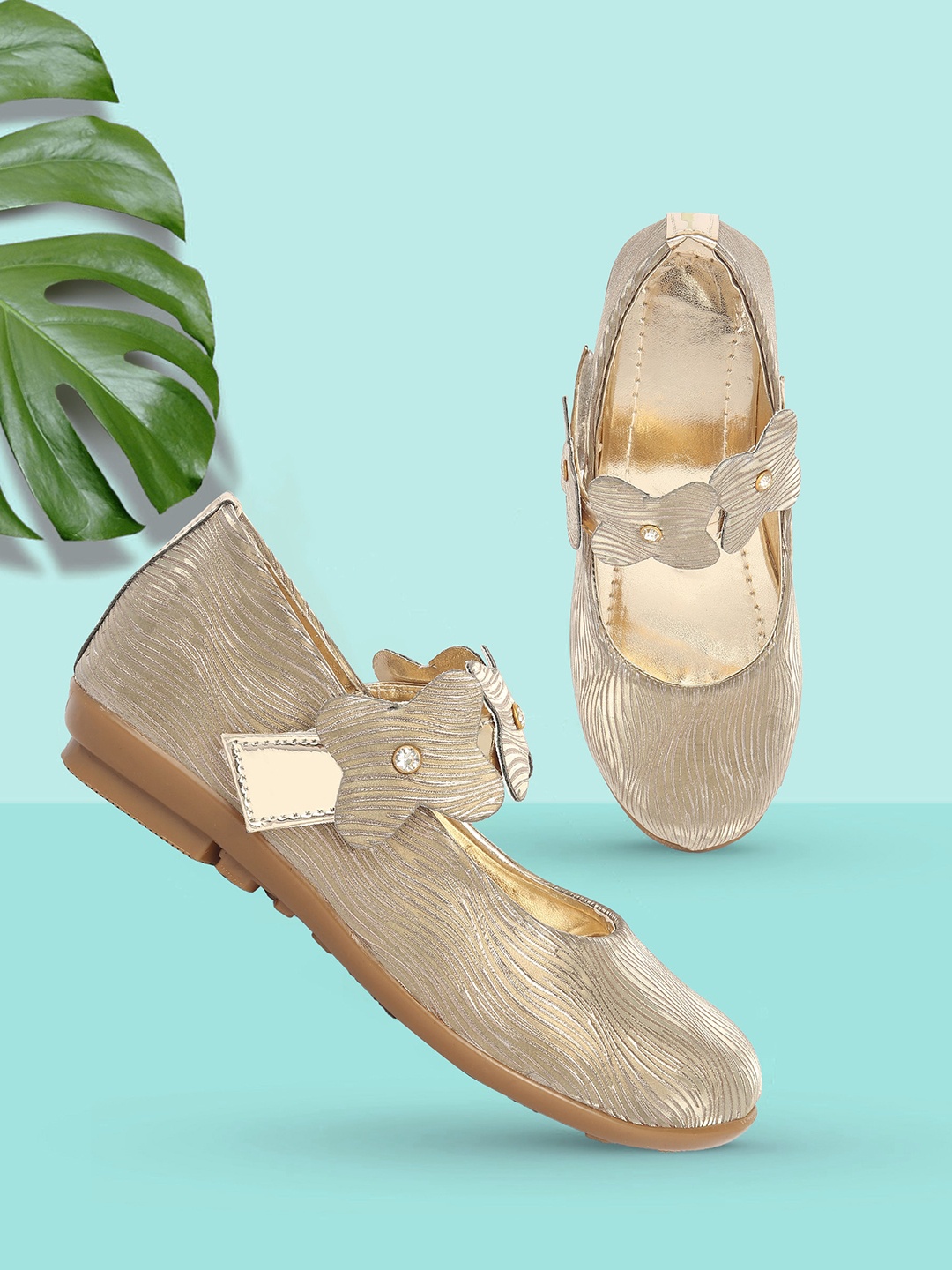 

BAESD Girls Textured Embellished Ballerinas, Gold