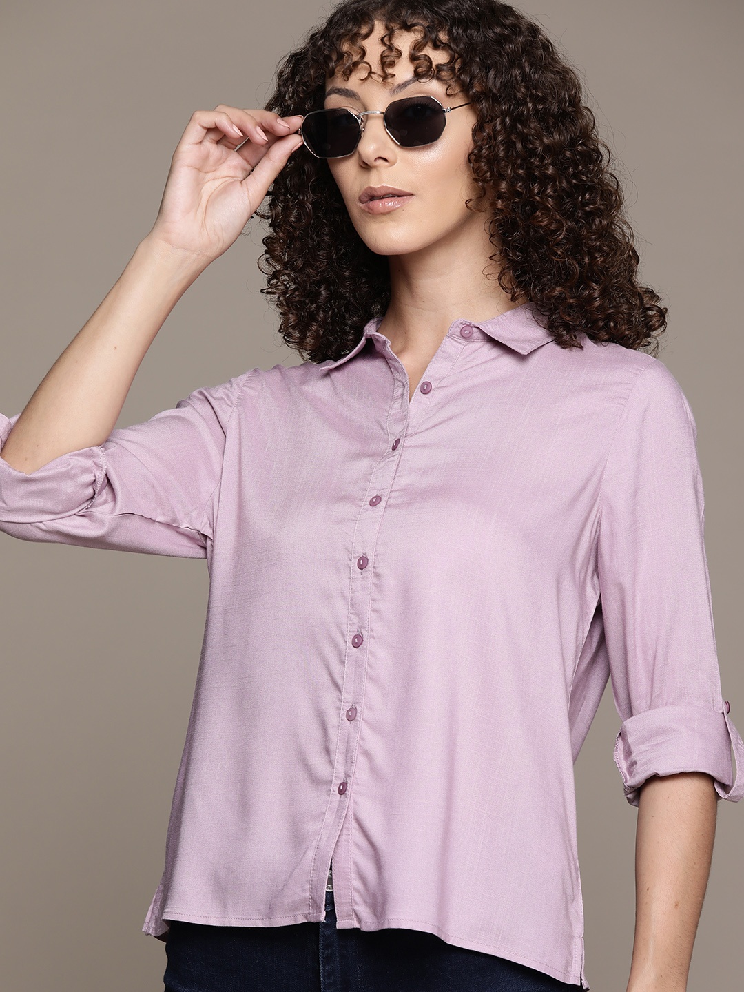 

Roadster Women Solid Opaque Casual Shirt, Lavender