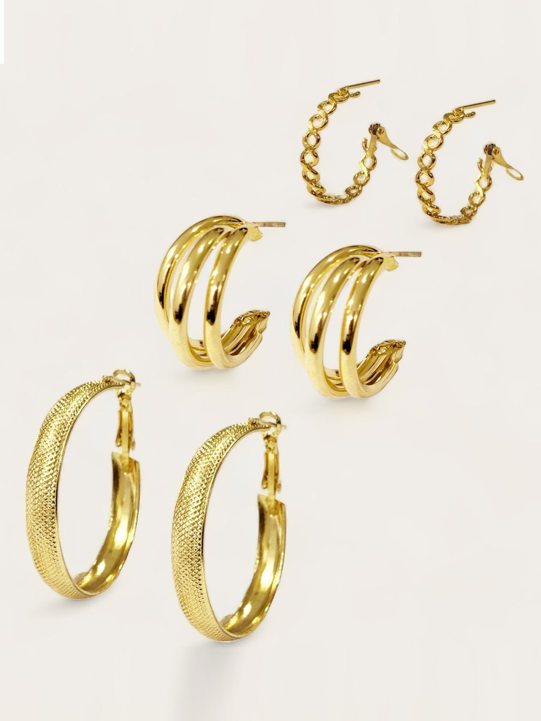 

Goldnera Set Of 3 Brass-Plated Circular Half Hoop Earrings, Gold