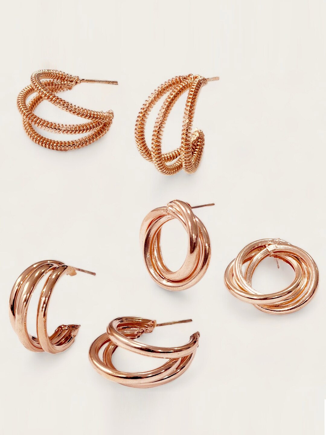 

Goldnera Set Of 3 Rose Gold-Plated Circular Hoop Earrings