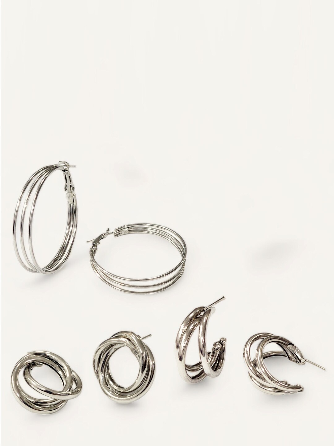 

Goldnera Set Of 3 Silver-Plated Circular Hoop Earrings