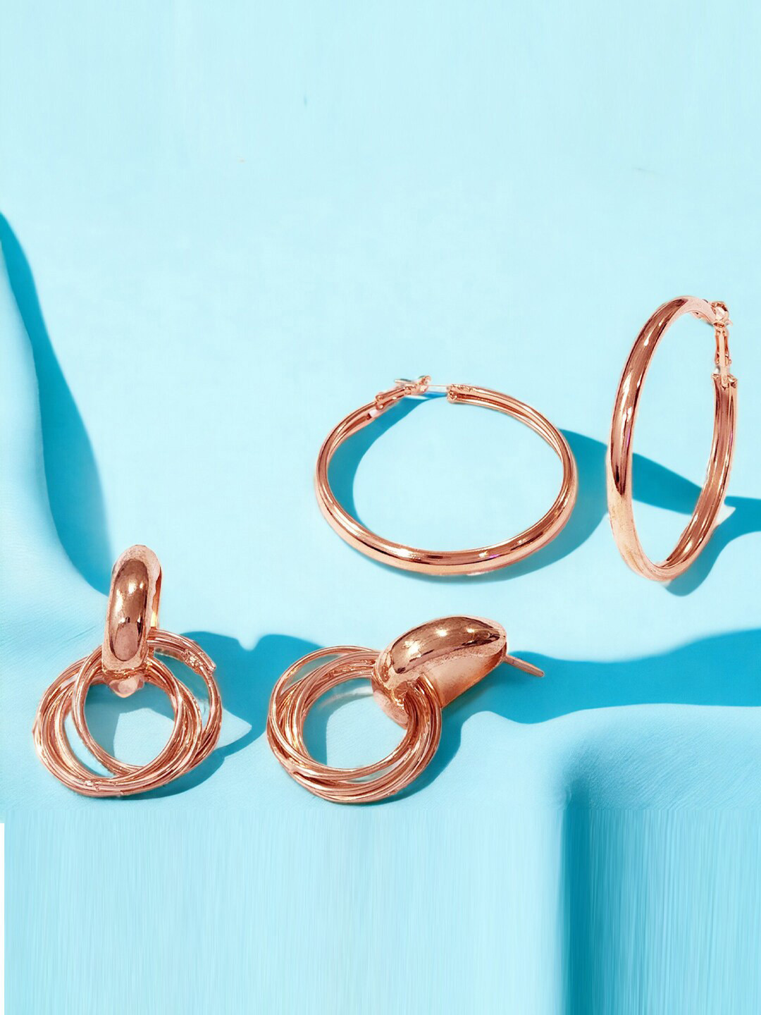 

Goldnera Set of 3 Rose Gold-Plated Contemporary Hoop Earrings