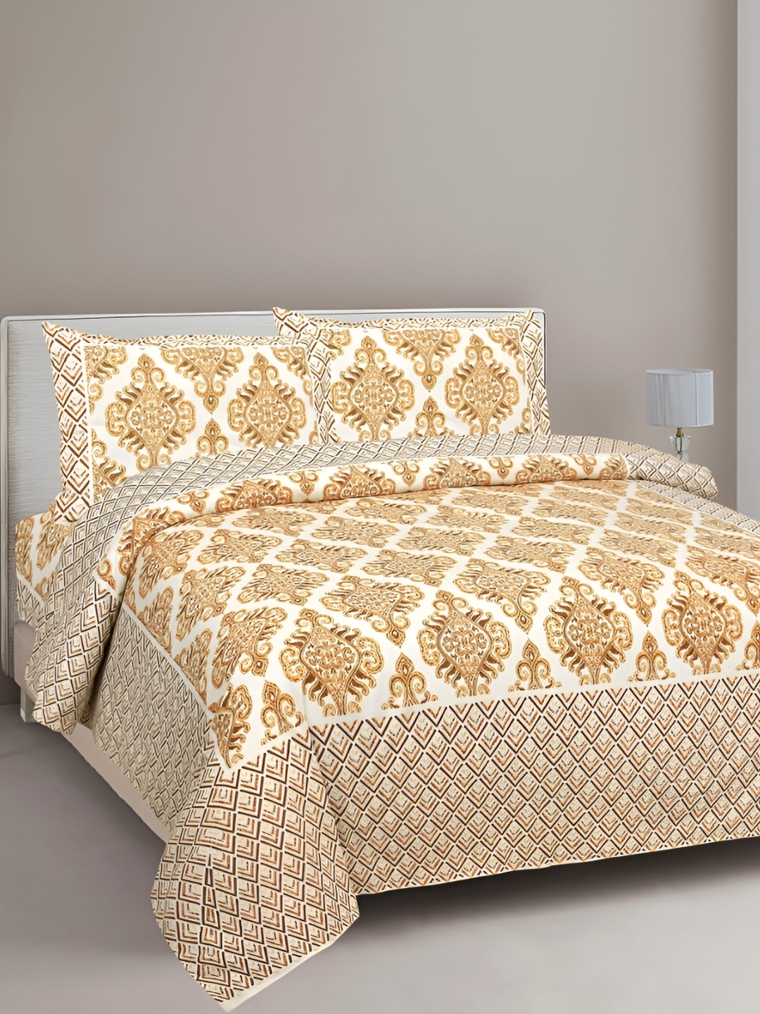 

DIGITRENDZZ Yellow Ethnic Motifs 260 TC King Bedsheet with 2 Pillow Covers