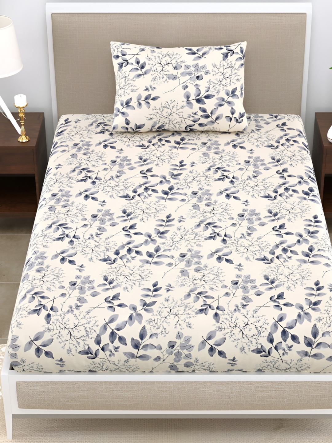 

DIGITRENDZZ Off White Floral 186 TC Single Bedsheet with 1 Pillow Cover