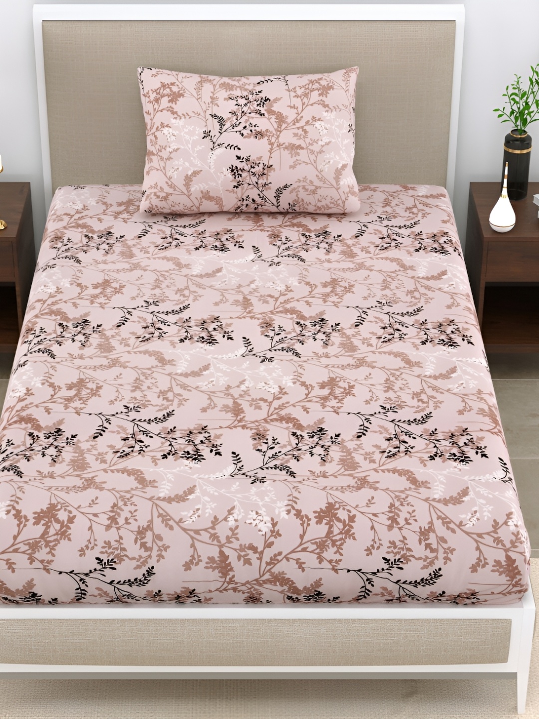 

DIGITRENDZZ Pink Floral Microfiber 186 TC Single Bedsheet with a Pillow Cover