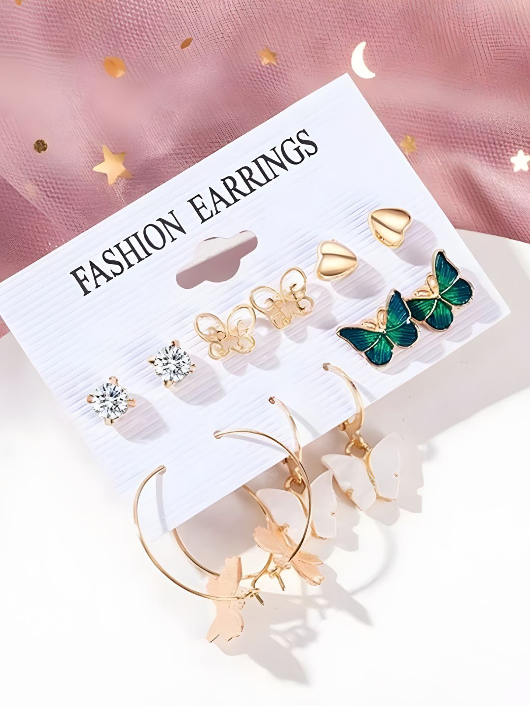 

ANNA CREATIONS Set Of 6 Gold-Plated Contemporary Studs & Hoop Earrings