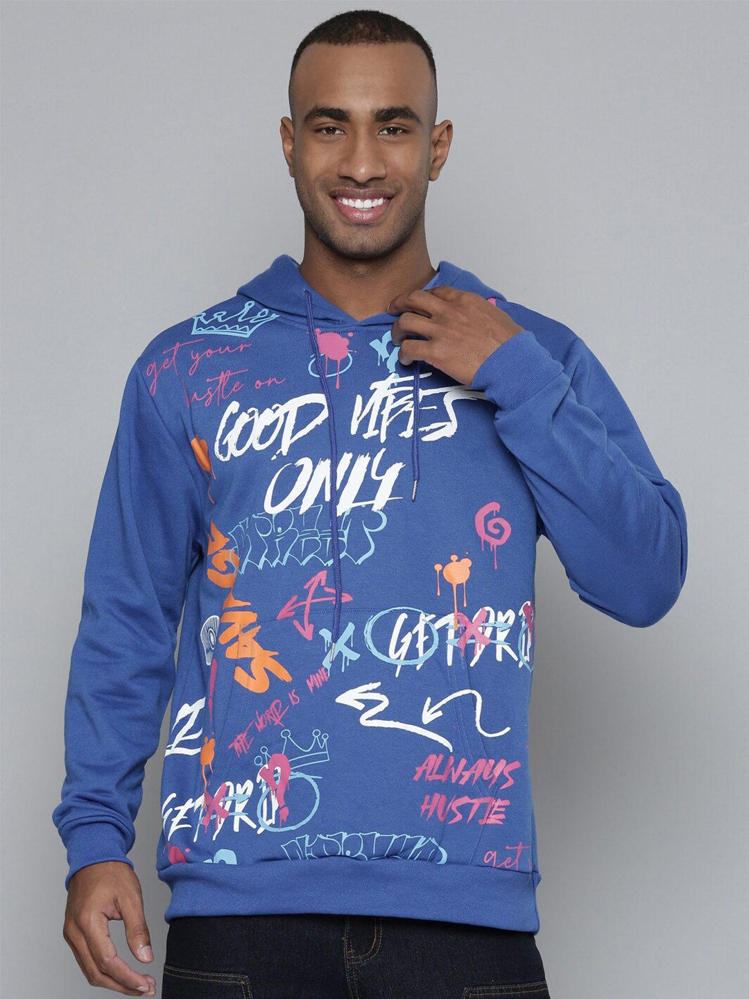 

WAIMEA Typography Printed Hooded Pullover, Blue