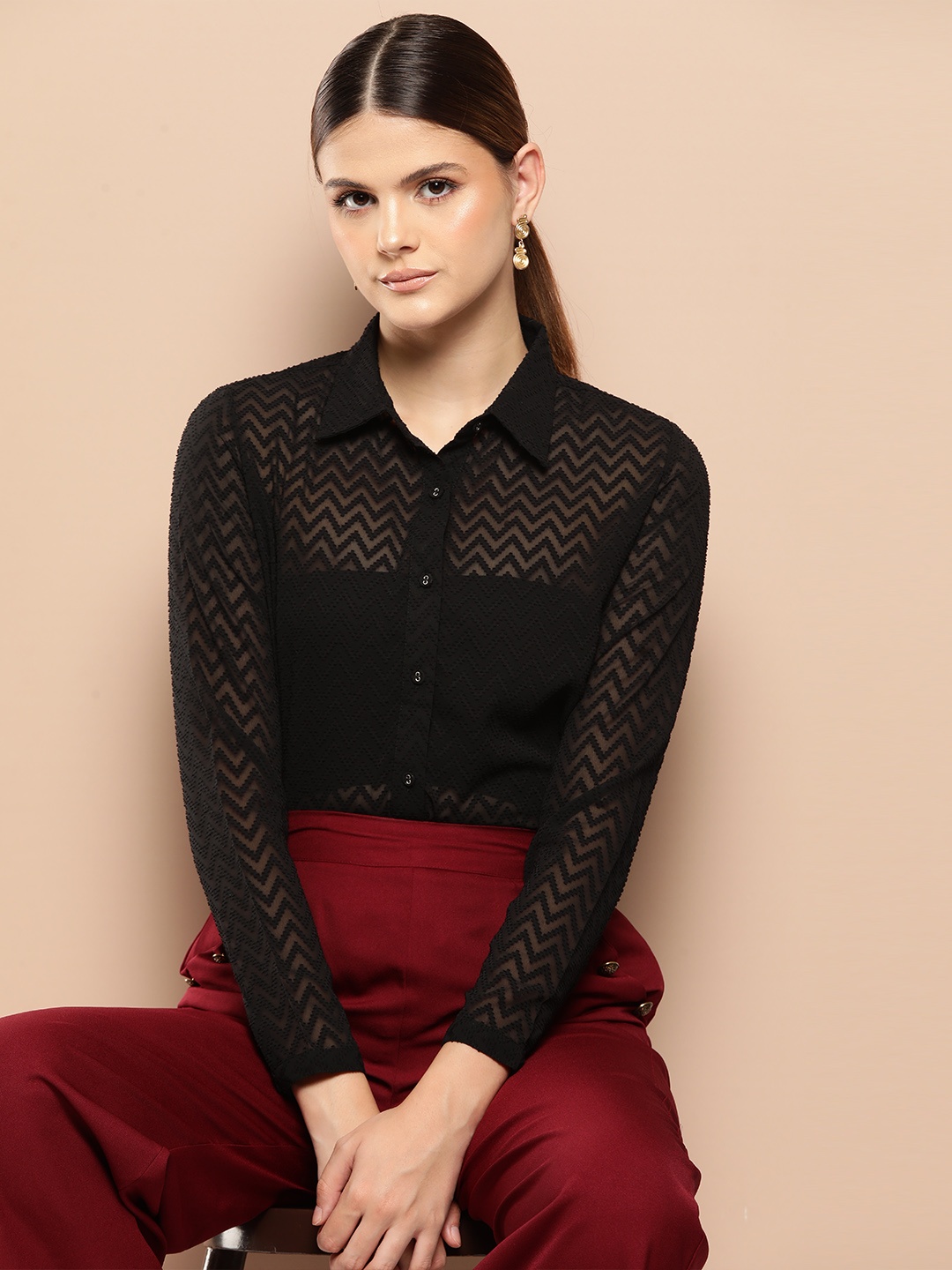 

INVICTUS Georgette Semi Sheer Semiformal Shirt, Black