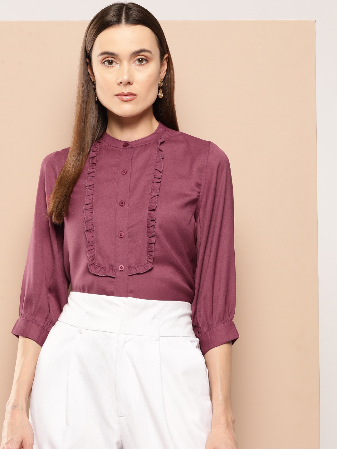 

INVICTUS Ruffles Crepe Casual Shirt, Mauve