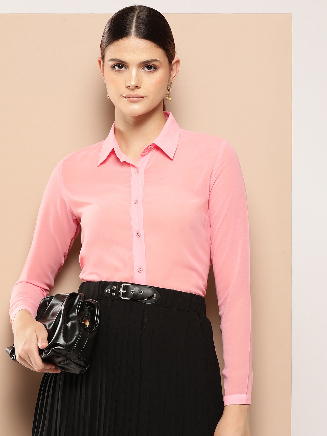 

INVICTUS Semi Sheer Formal Shirt, Pink
