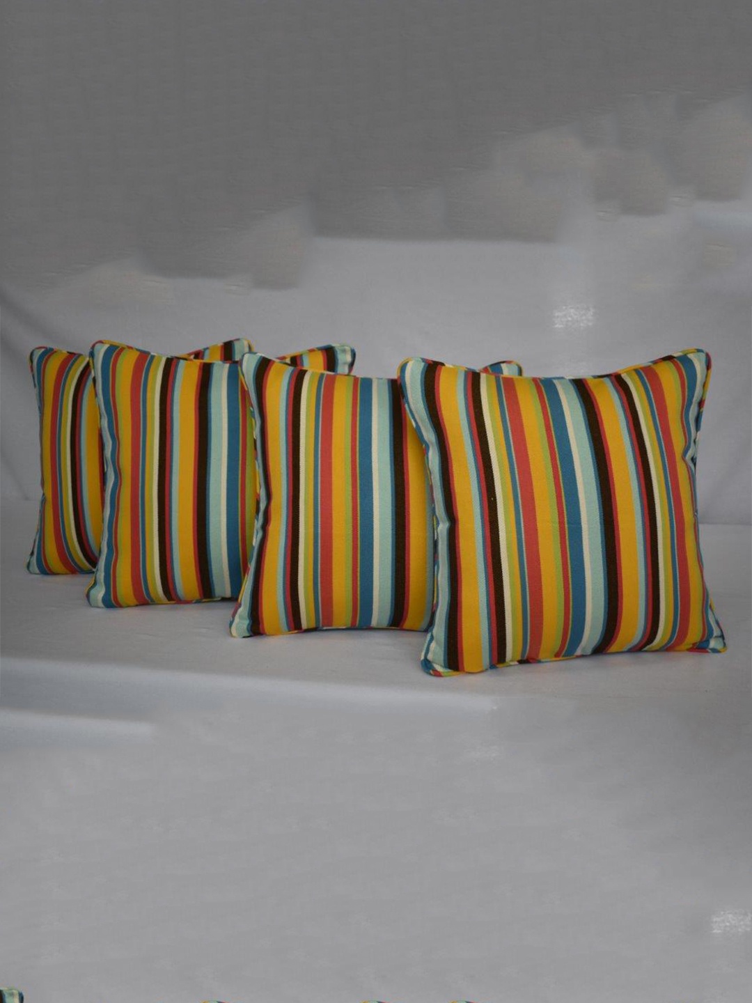 

HERE&NOW Yellow and White 4 Pieces Striped Square Cushion Covers