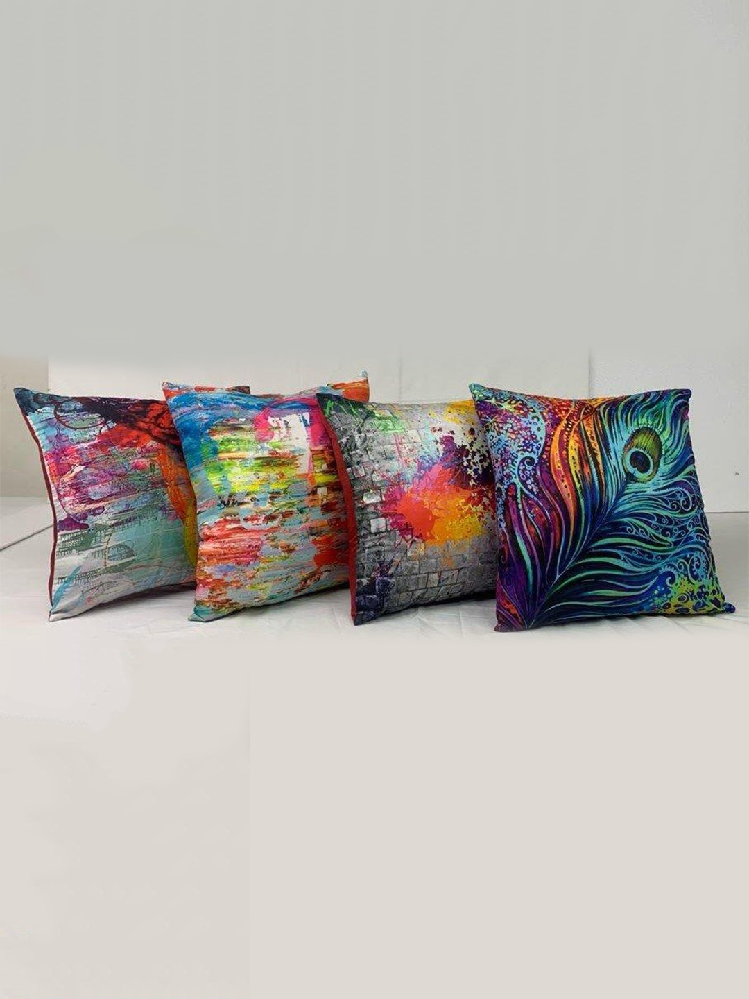 

HERE&NOW brush stroke Blue and Red 4 Pieces Abstract Square Cushion Covers
