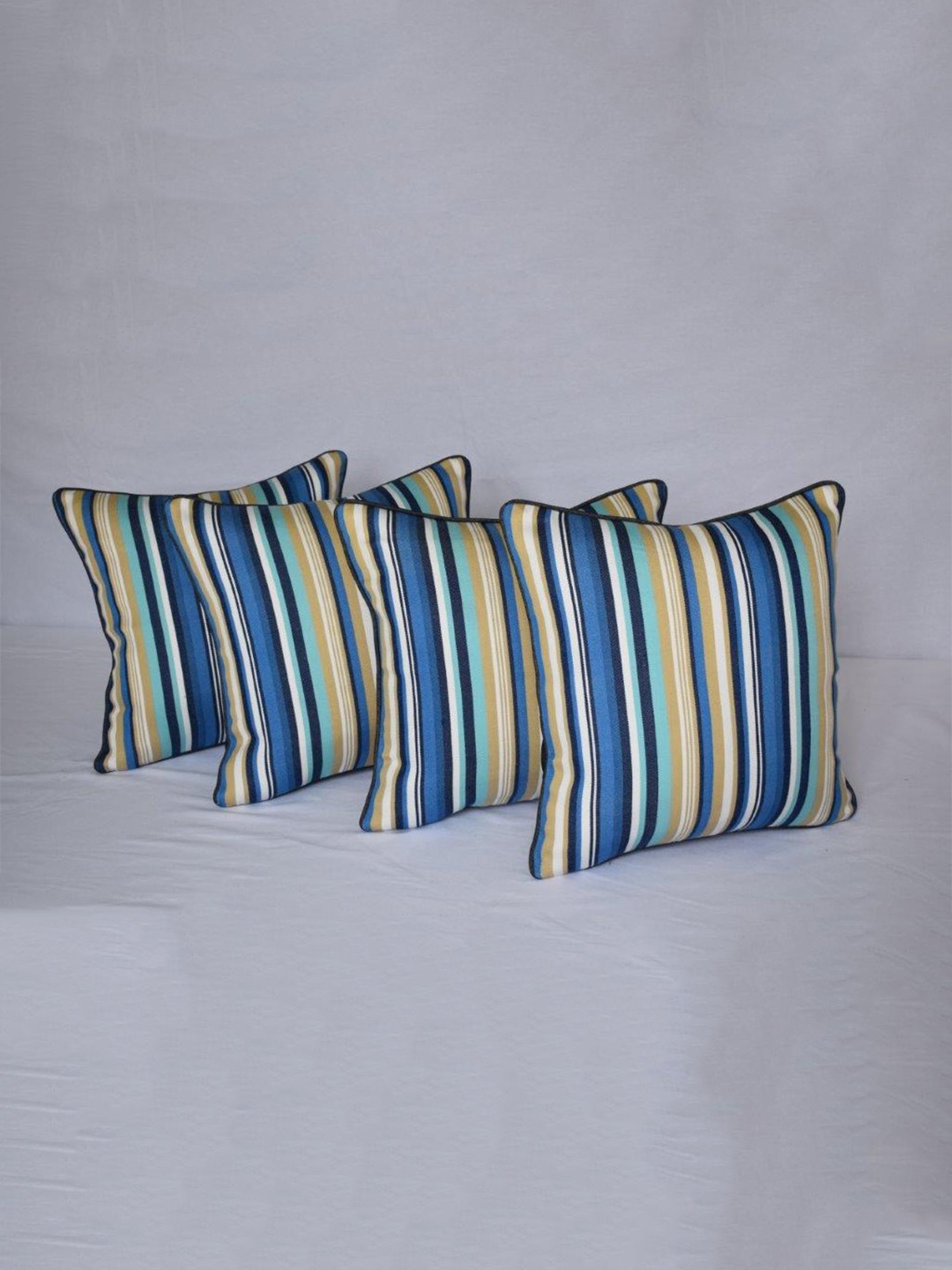 

HERE&NOW classic denim Blue and Black 4 Pieces Striped Square Cushion Covers