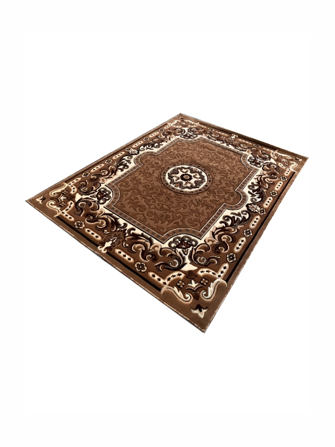 Asad Emporium Rugs Gold-Toned & Cream Floral Anti-Skid Polypropylene Carpet