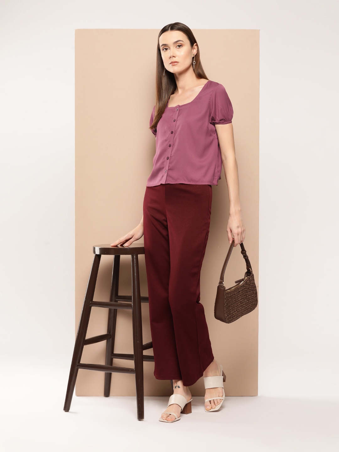 

INVICTUS Puff Sleeve Crepe Top, Mauve
