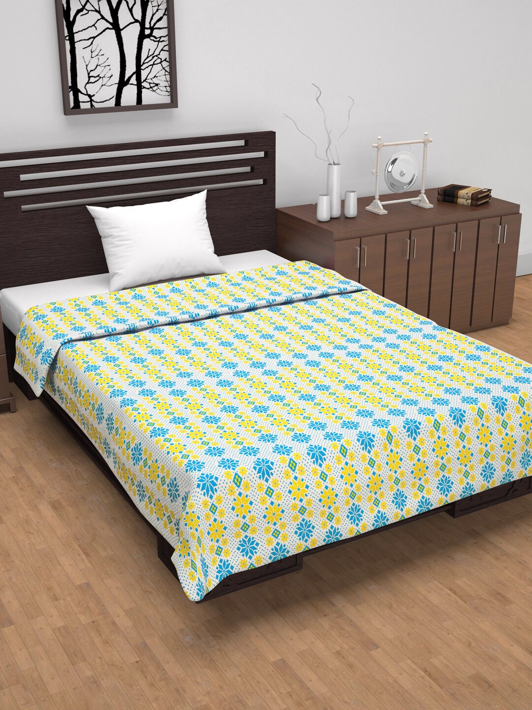 

Divine Casa Yellow Floral AC Room 120 GSM Single Bed Dohar