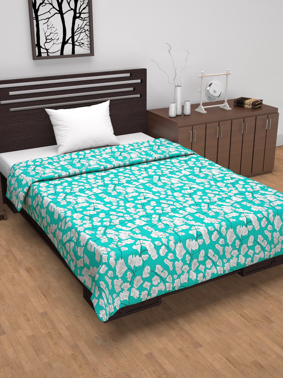 

Divine Casa Fushion Sea Green Floral AC Room 120 GSM Single Bed Dohar