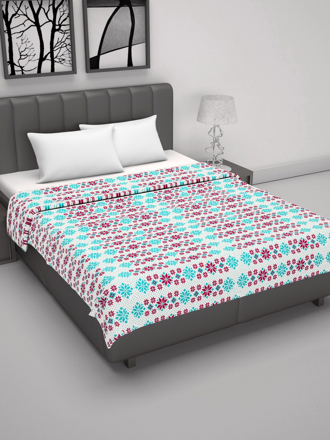 

Divine Casa Turquoise Blue Floral AC Room 120 GSM Double Bed Dohar