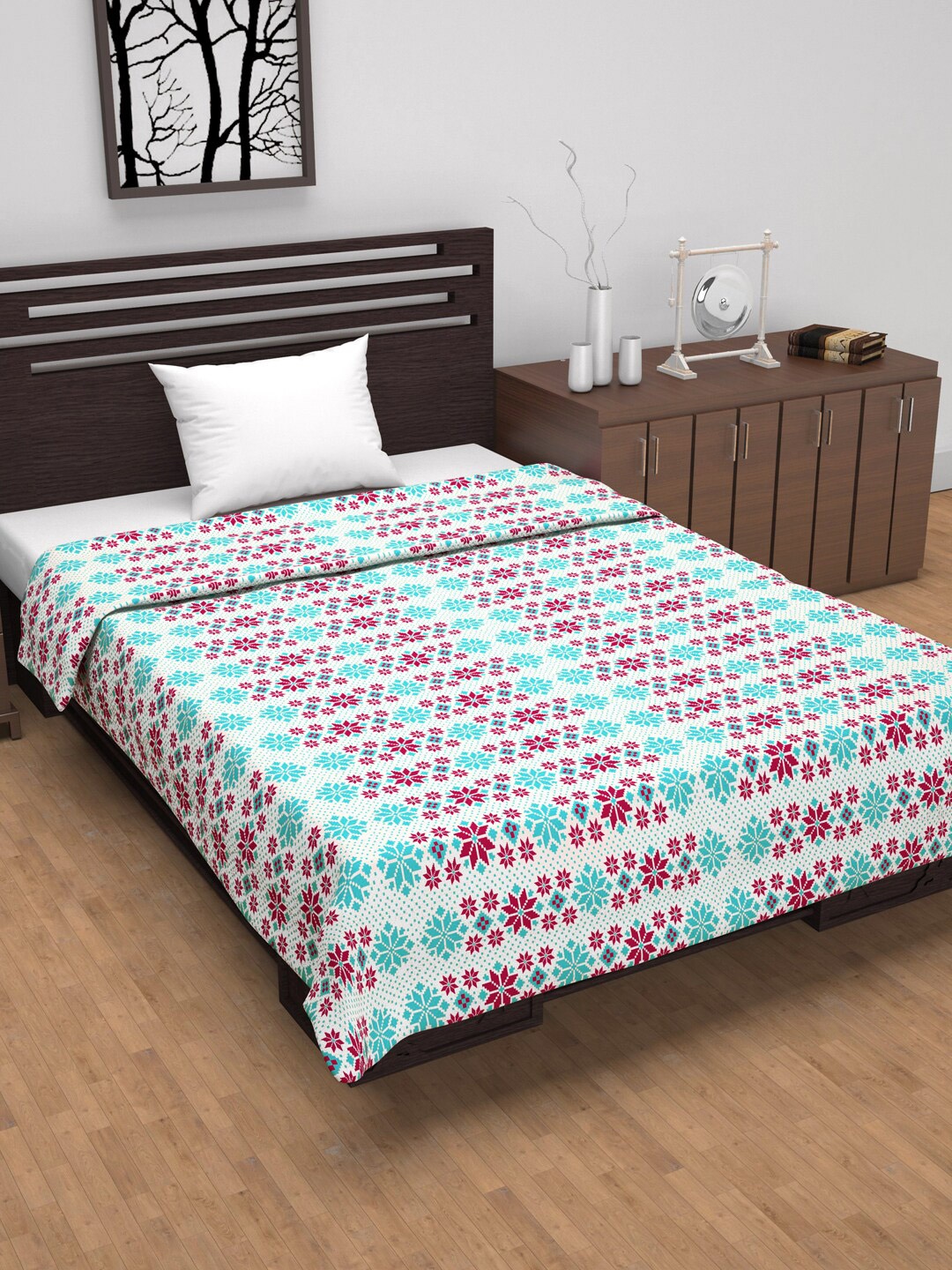 

Divine Casa Fushion Turquoise Blue Floral AC Room 120 GSM Single Bed Dohar