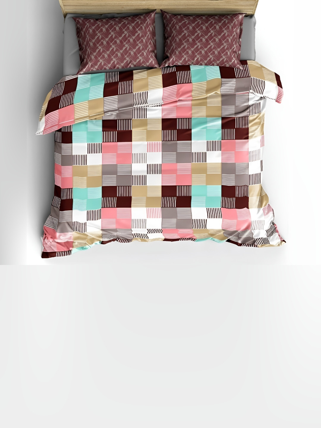 

Bedbathandbliss Chartook Brown & White Geometric 300 TC King Bedsheet with 2 Pillow Covers