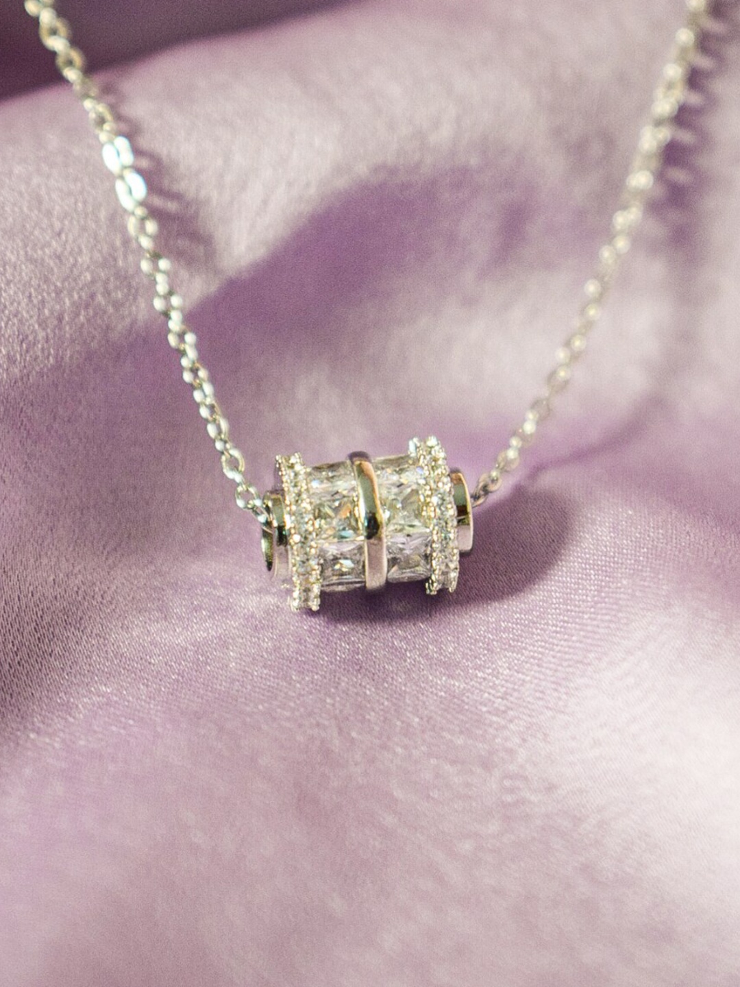 

DressBerry Silver-Toned CZ Studded Stainless Steel Chain