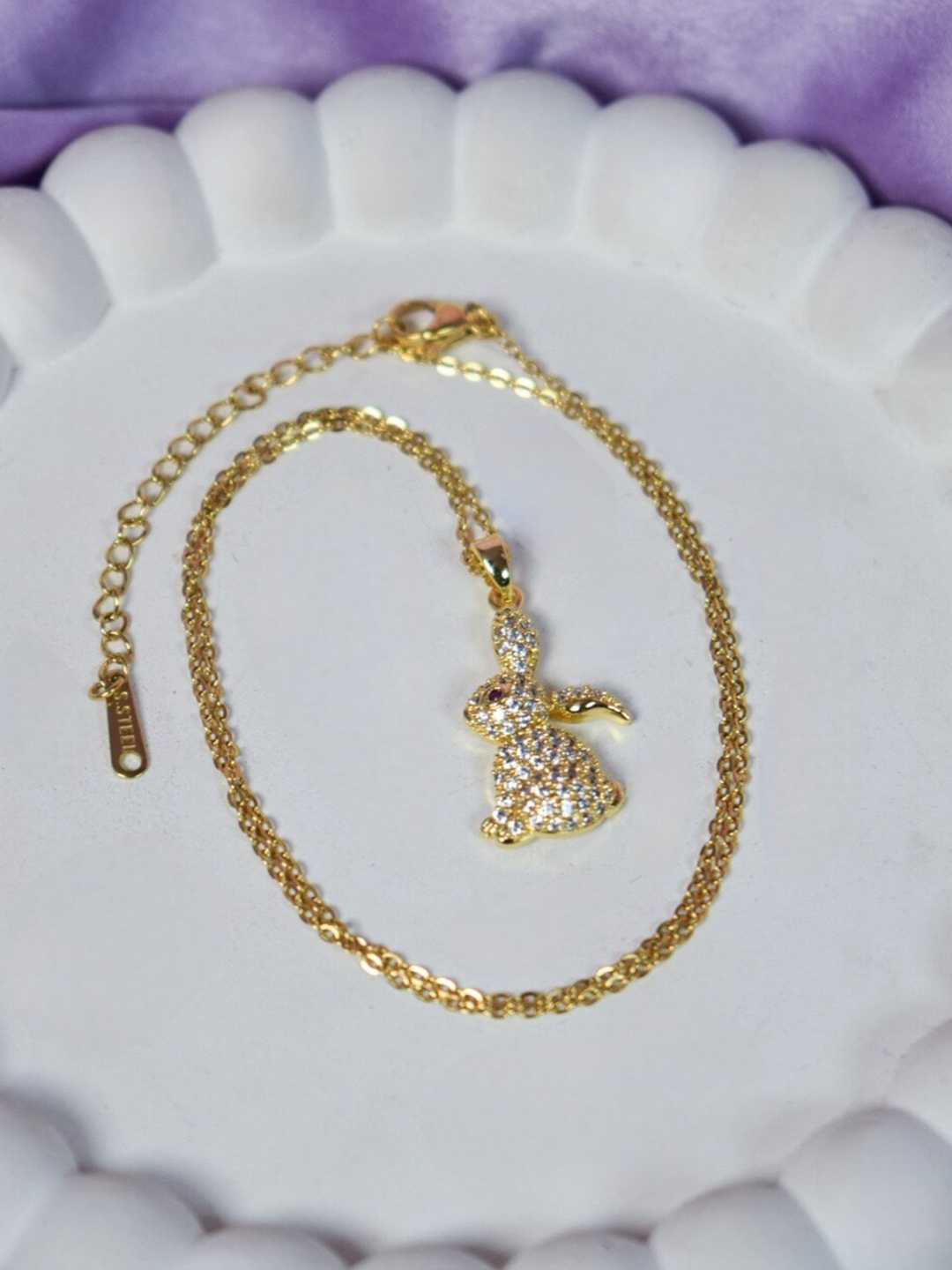 

DressBerry Stone-Studded Rabbit Shaped Pendant With Chain, Gold
