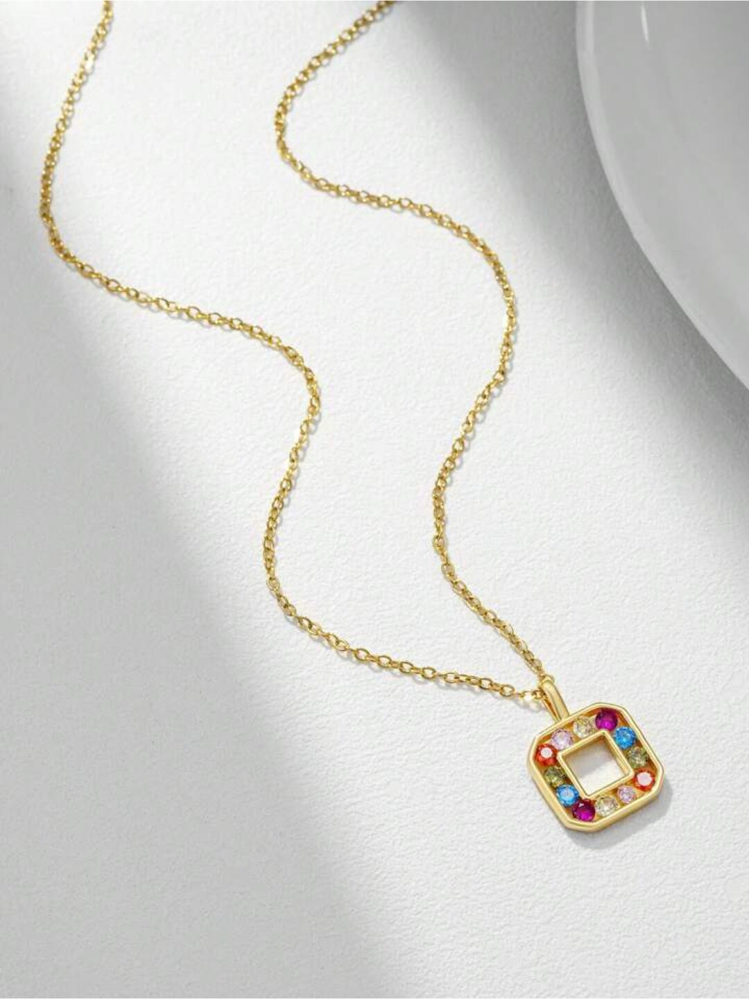

DressBerry CZ Studded Square Shaped Pendant With Chain, Gold