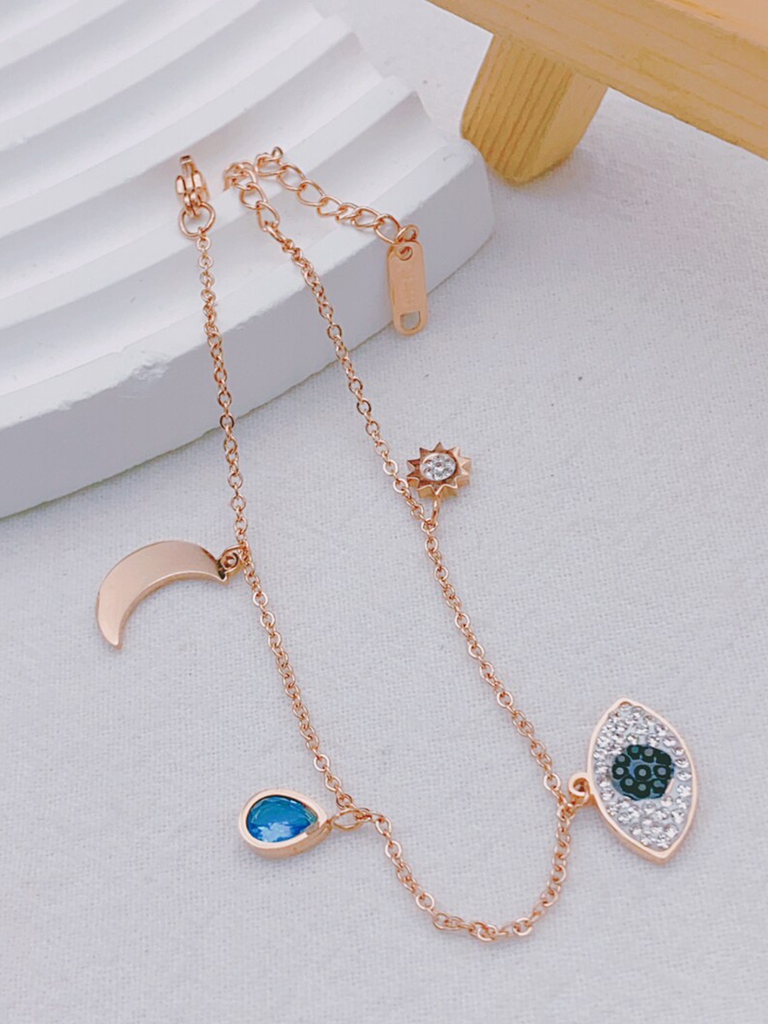 

DressBerry Rose Gold-Toned Stone-Studded Eyelet Charm Necklace