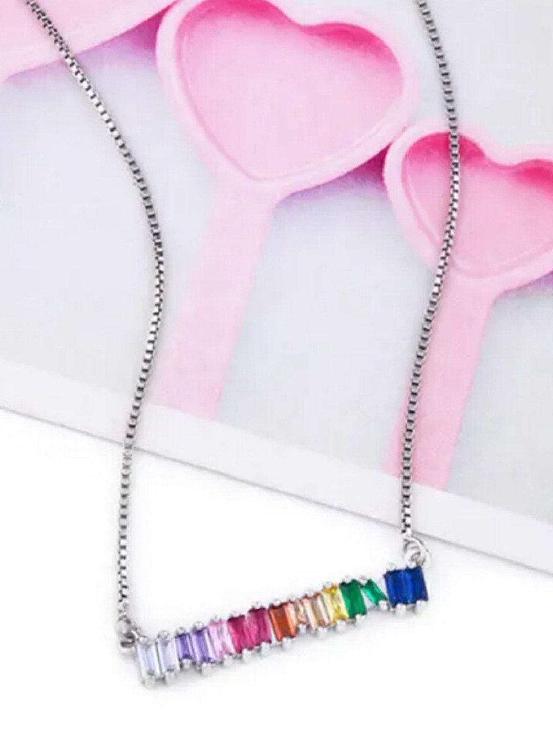

DressBerry Silver Toned Artificial Stones Minimal Stainless Steel Necklace