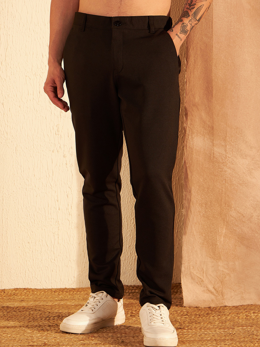 

DENNISON Men Smart Easy Wash 4-Way Lycra Trousers, Black