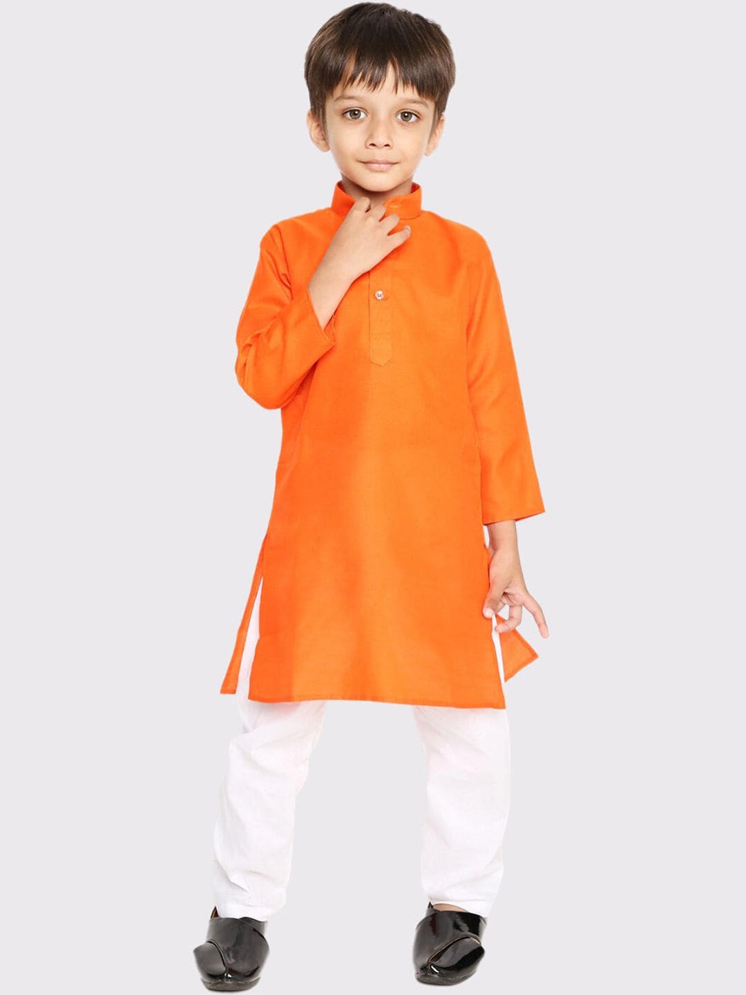 

Maharaja Boys Mandarin Collar Straight Kurta with Pyjamas, Orange