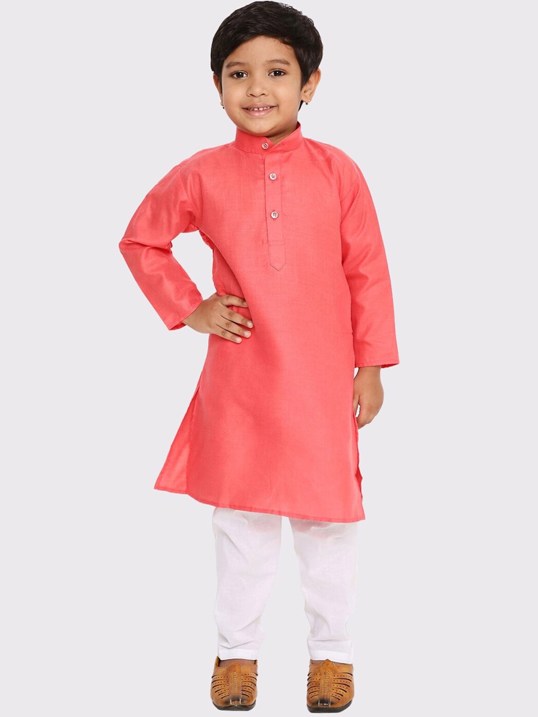 

Maharaja Boys Band Collar Regular Kurta with Pyjamas, Coral