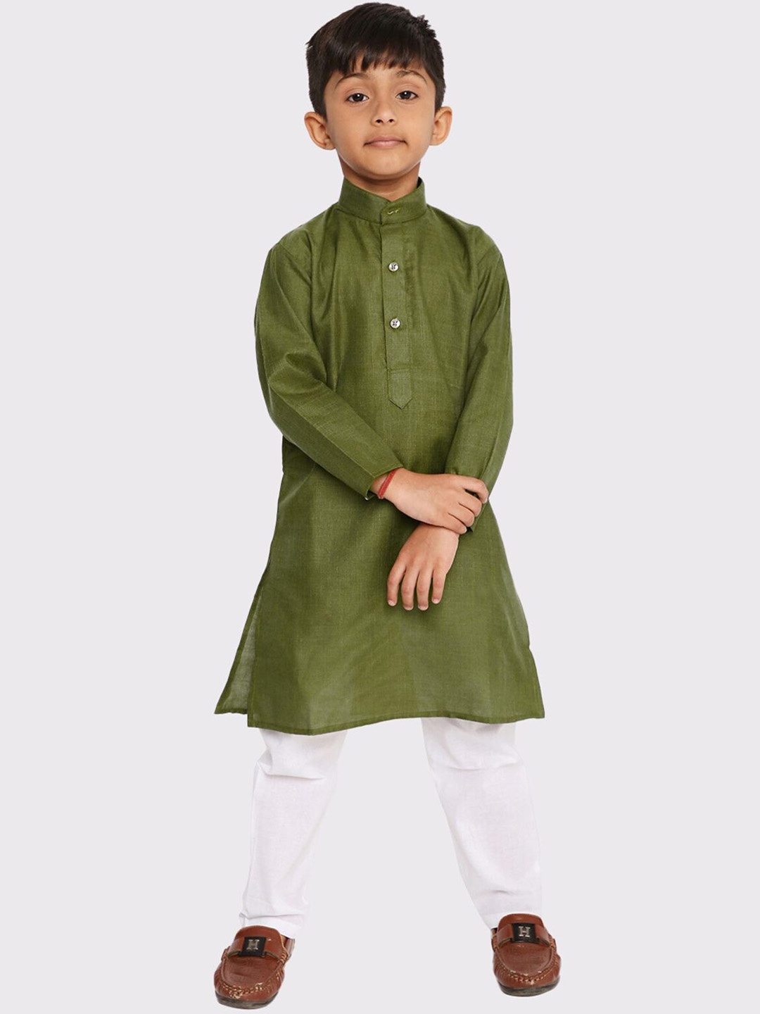 

Maharaja Boys Band Collar Regular Kurta with Pyjamas, Olive