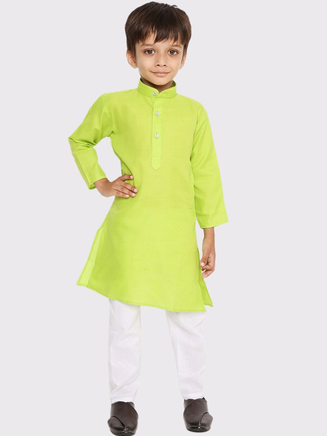

Maharaja Boys Band Collar Straight Kurta with Pyjamas, Fluorescent green