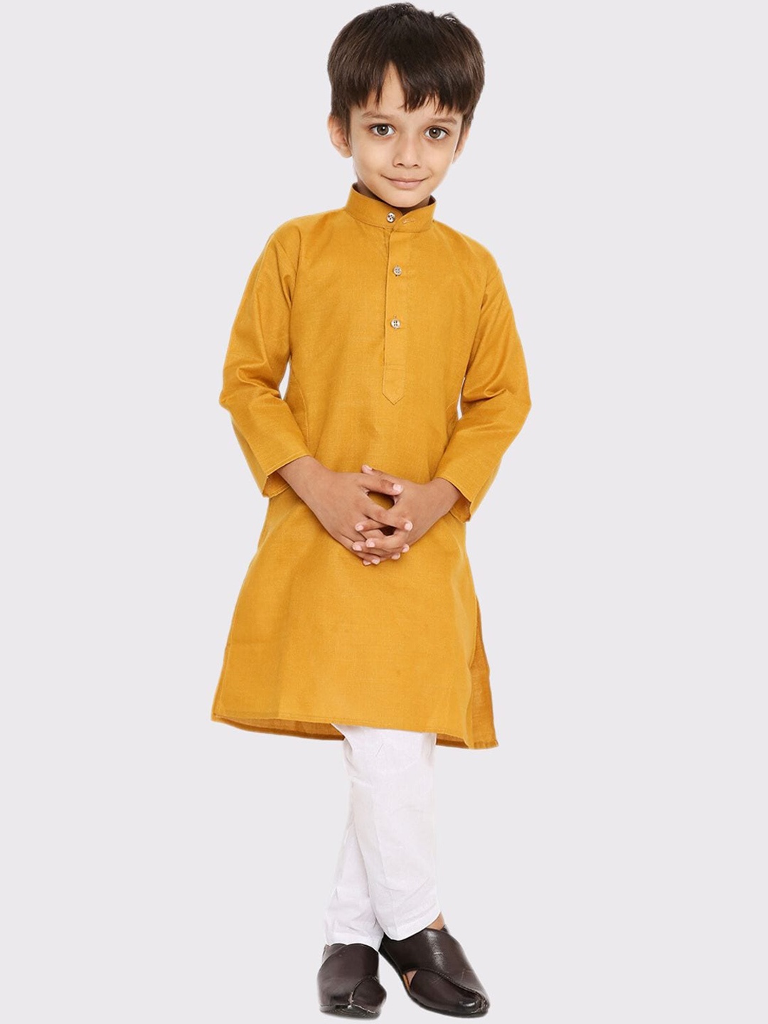 

Maharaja Boys Band Collar Straight Kurta with Pyjamas, Mustard